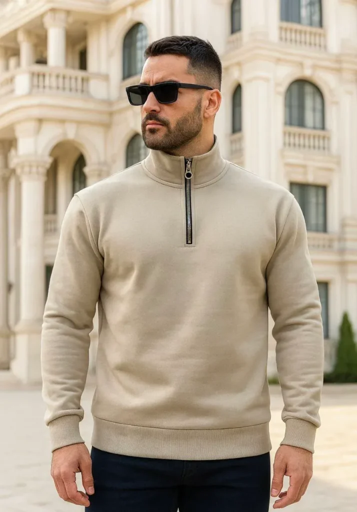 پلیور سه نخ پنبه نیم زیپ